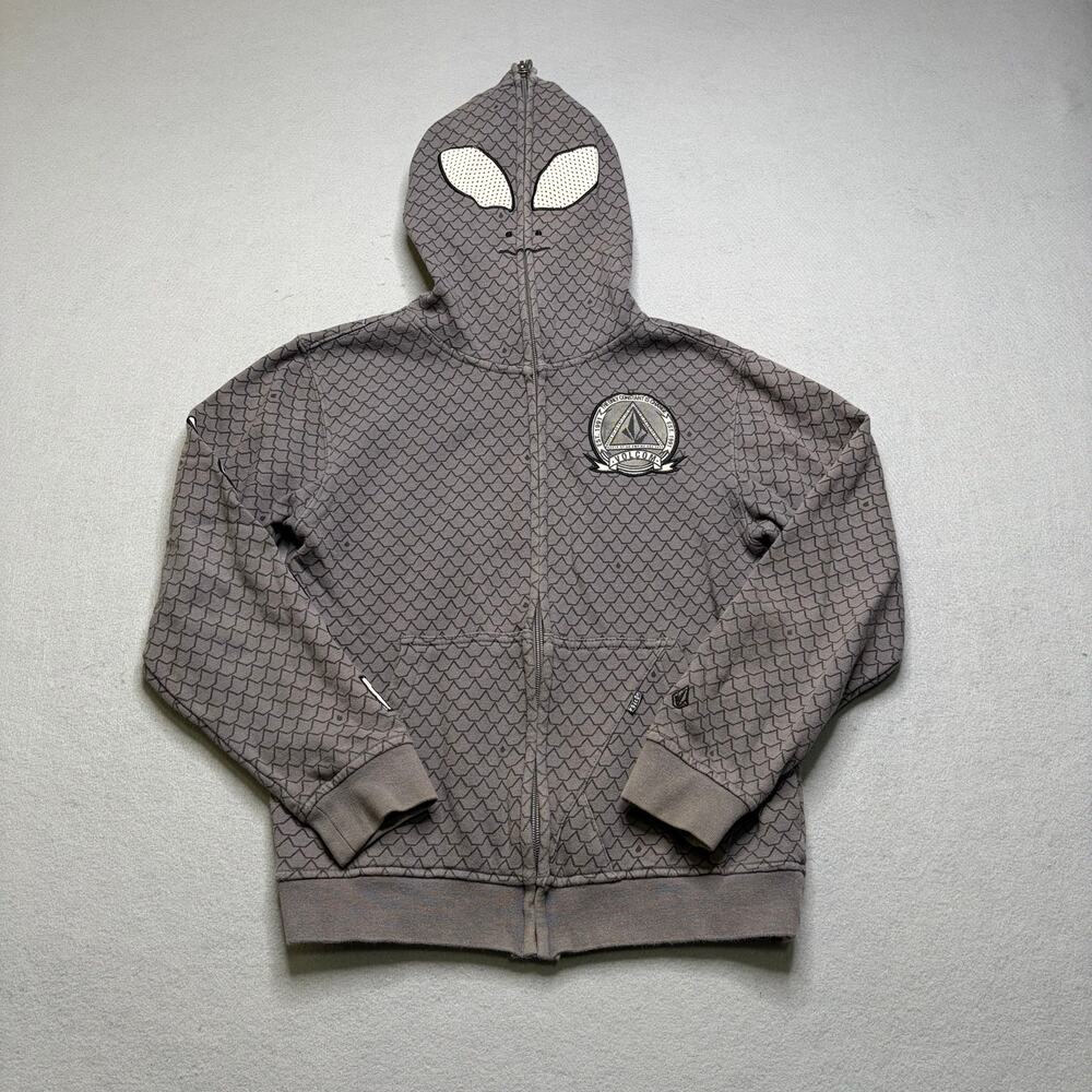 Volcom Stone Face Full Zip Hoodie Mask Gray Y2K Skate Streetwear Men’s XS Surf